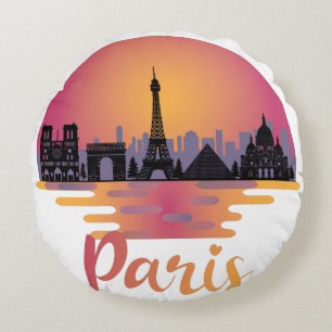 Paris Skyline - France Travel Round Pillow