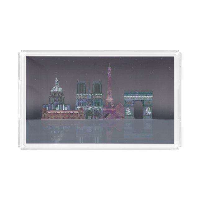 Paris Skyline Night Reflections Acrylic Tray (Front)
