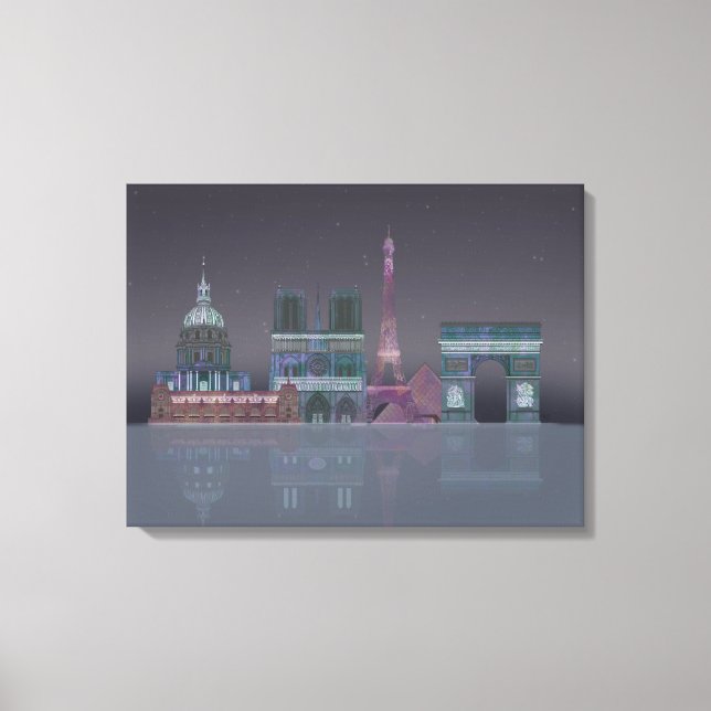 Paris Skyline Night Reflections Canvas Print (Front)