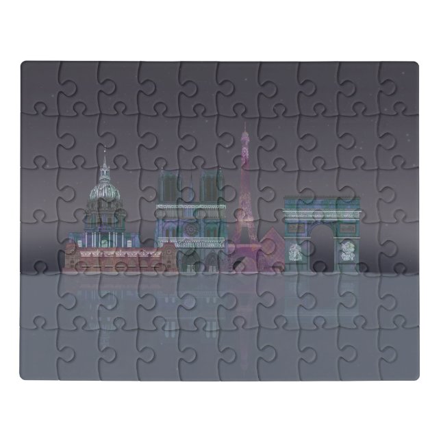 Paris Skyline Night Reflections Jigsaw Puzzle (Puzzle Horizontal)