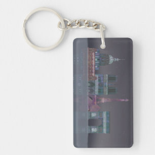 Paris Skyline Night Reflections Keychain