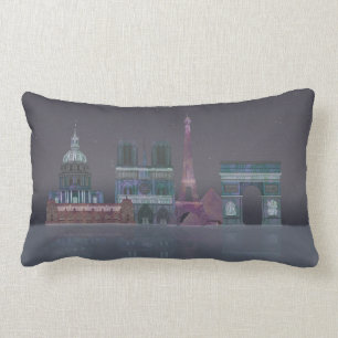 Paris Skyline Night Reflections Lumbar Pillow
