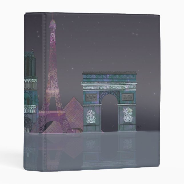 Paris Skyline Night Reflections Mini Binder (Front/Spine)