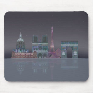 Paris Skyline Night Reflections Mouse Pad