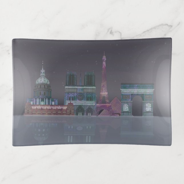 Paris Skyline Night Reflections Trinket Tray (Front)