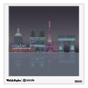 Paris Skyline Night Reflections Wall Decal