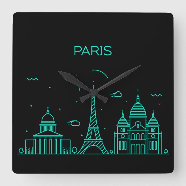 Paris skyline square wall clock (Front)