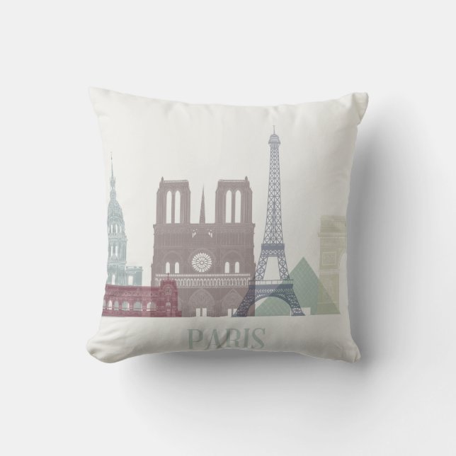 Paris Skyline Throw Pillow (Front)