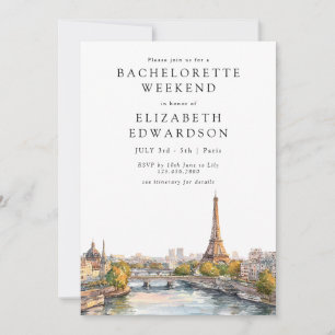 Paris Skyline Watercolor Bachelorette Weekend Invitation
