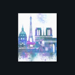 Paris Skyline - Watercolor Blue Canvas Print<br><div class="desc">Paris Skyline Watercolour Splash Blue by Fab Funky. Features famous landmarks of Paris in a watercolor style.</div>