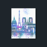 Paris Skyline - Watercolor Blue Canvas Print<br><div class="desc">Paris Skyline Watercolour Splash Blue by Fab Funky. Features famous landmarks of Paris in a watercolor style.</div>