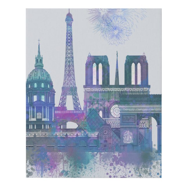 Paris Skyline - Watercolor Blue Faux Canvas Print (Front)