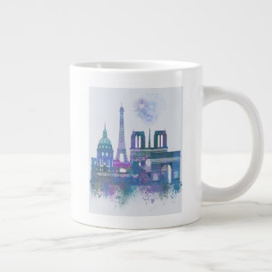 Paris Skyline - Watercolor Blue Giant Coffee Mug