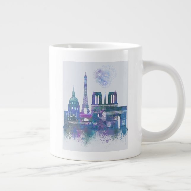 Paris Skyline - Watercolor Blue Giant Coffee Mug (Right)