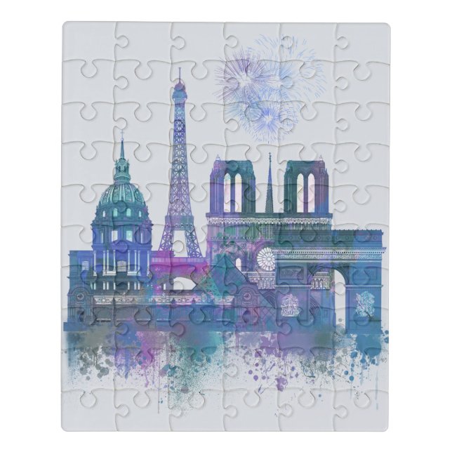 Paris Skyline - Watercolor Blue Jigsaw Puzzle (Puzzle Vertical)