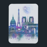 Paris Skyline - Watercolor Blue Magnet<br><div class="desc">Paris Skyline Watercolour Splash Blue by Fab Funky. Features famous landmarks of Paris in a watercolor style.</div>
