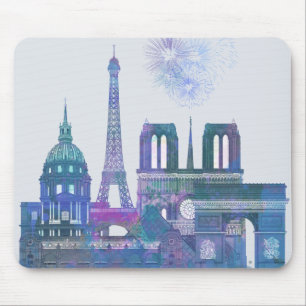 Paris Skyline - Watercolor Blue Mouse Pad