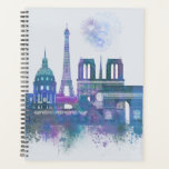 Paris Skyline - Watercolor Blue Planner<br><div class="desc">Paris Skyline Watercolour Splash Blue by Fab Funky. Features famous landmarks of Paris in a watercolor style.</div>