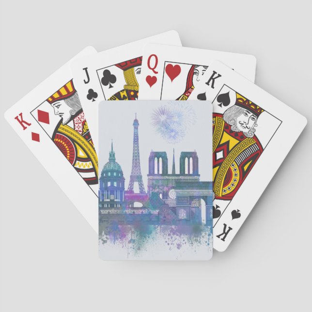 Paris Skyline - Watercolor Blue Poker Cards (Back)
