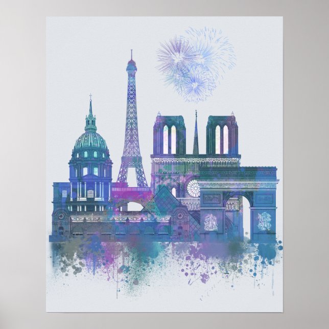 Paris Skyline - Watercolor Blue Poster (Front)