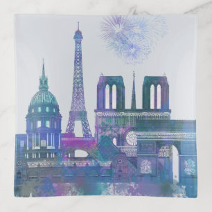 Paris Skyline - Watercolor Blue Trinket Tray