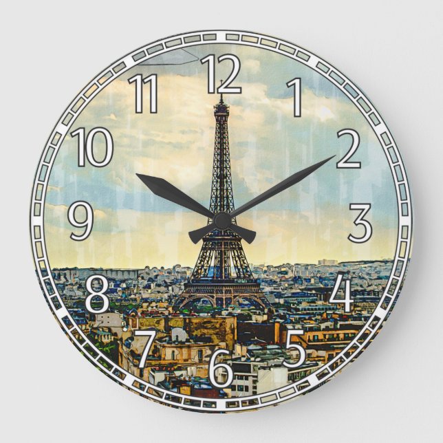 Paris skyline with the Eiffel Tower Large Clock (Front)