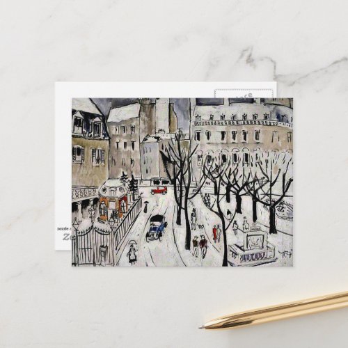 Paris Snow Scene fine art painting Postcard