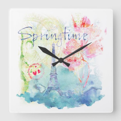 Paris Springtime Square Wall Clock