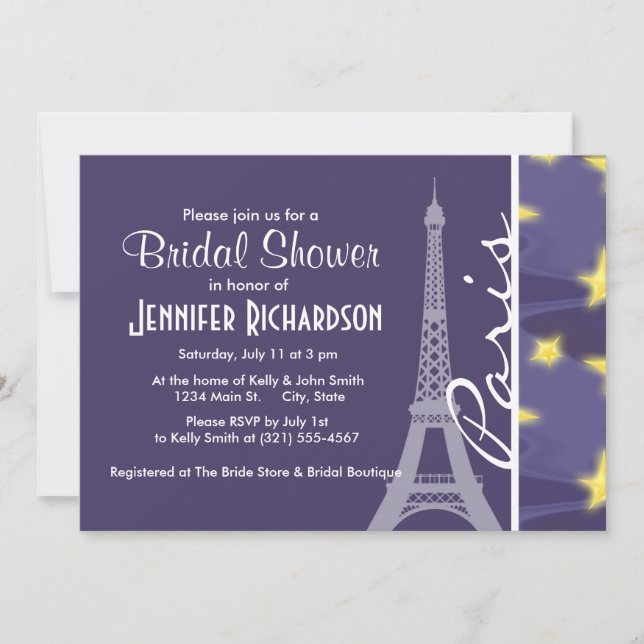Paris Starry Night; Eiffel Tower Invitation (Front)