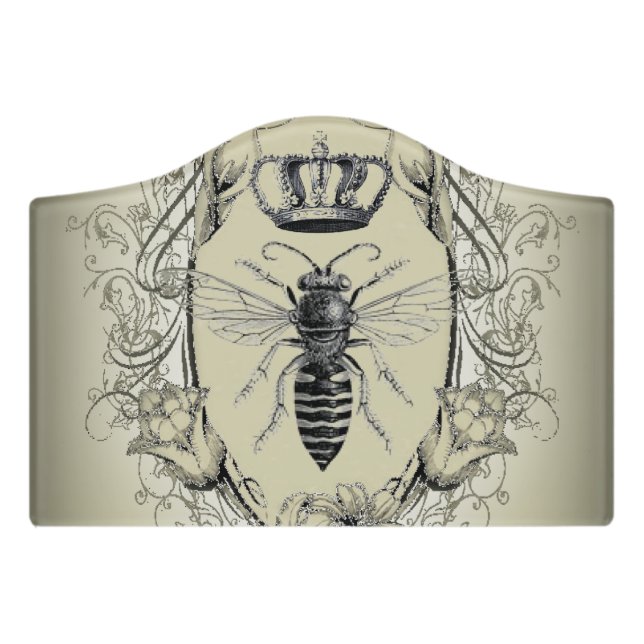 paris steampunk beekeeper french bee queen crown door sign (Small Crest Front)