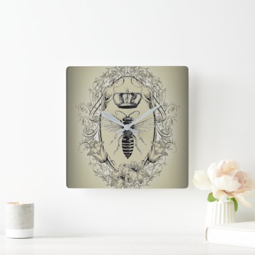 paris steampunk beekeeper french bee queen crown square wall clock