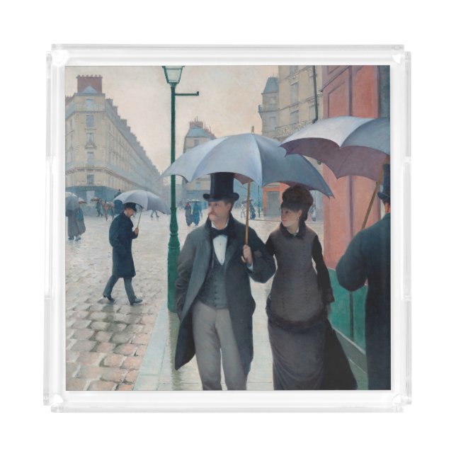 Paris Street Rainy Day by Gustave Caillebotte Acrylic Tray (Front)
