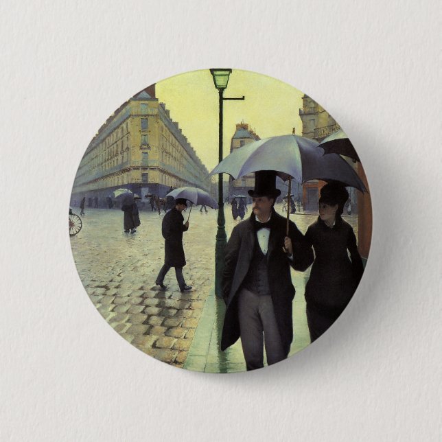 Paris Street Rainy Day by Gustave Caillebotte Button (Front)