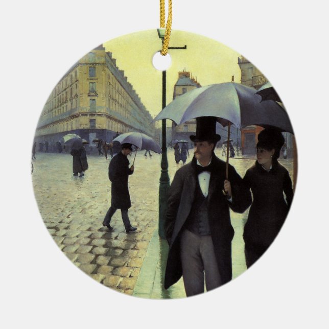 Paris Street Rainy Day by Gustave Caillebotte Ceramic Ornament (Front)