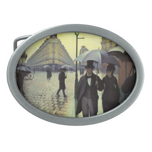 Paris Street Rainy Day by Gustave Caillebotte Oval Belt Buckle
