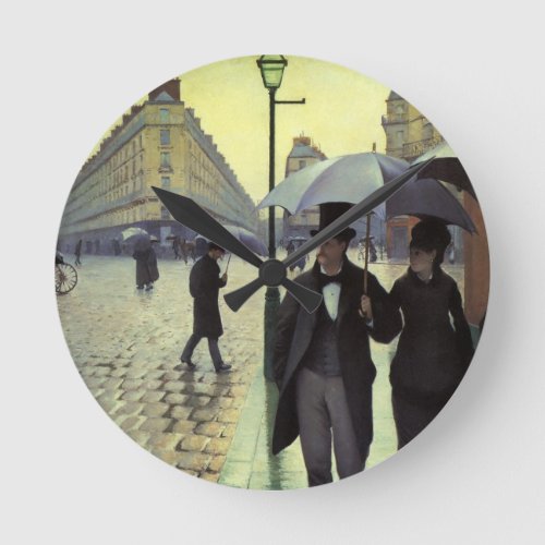 Paris Street Rainy Day by Gustave Caillebotte Round Clock