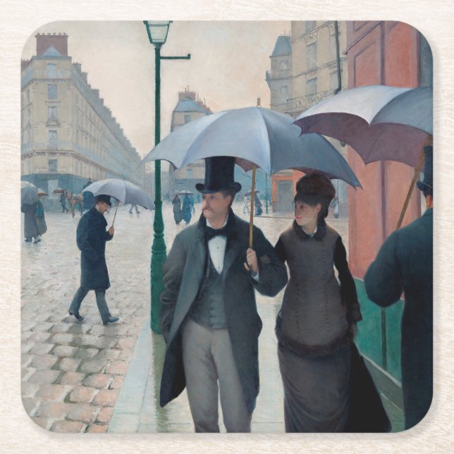 Paris Street Rainy Day by Gustave Caillebotte Square Paper Coaster (Front)