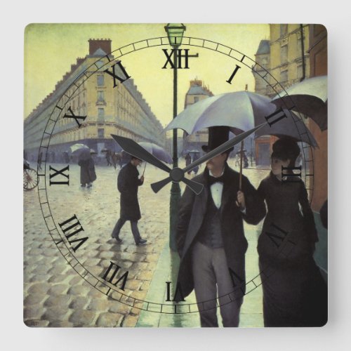 Paris Street Rainy Day by Gustave Caillebotte Square Wall Clock