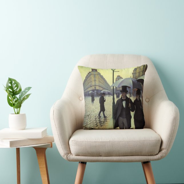 Paris Street Rainy Day by Gustave Caillebotte Throw Pillow (Chair)