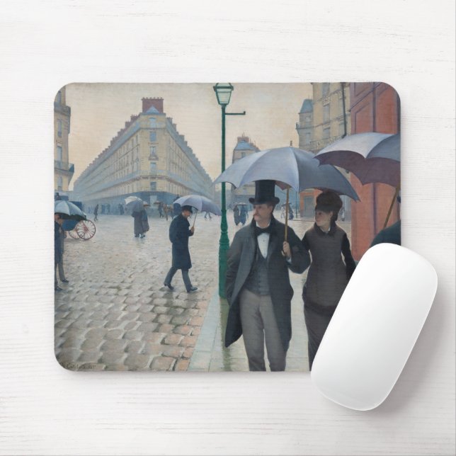 "Paris Street; Rainy Day" Impressionist Scene Mouse Pad (With Mouse)
