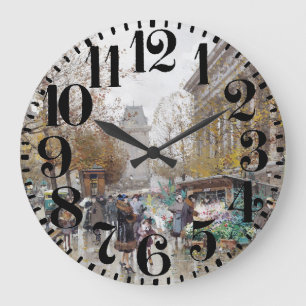 Paris Street Scene Art Big Number Wall Clock