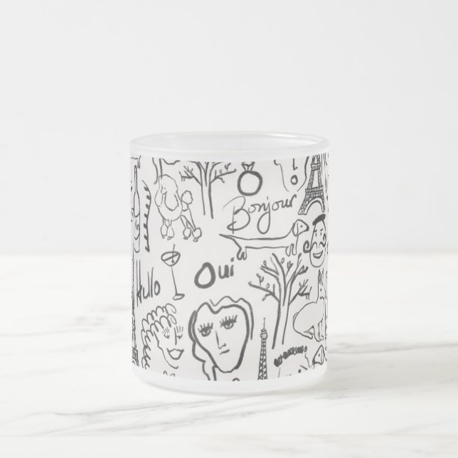 Paris Street Scene Black & White Line Drawing Mug (Center)