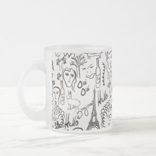 Paris Street Scene Black & White Line Drawing Mug