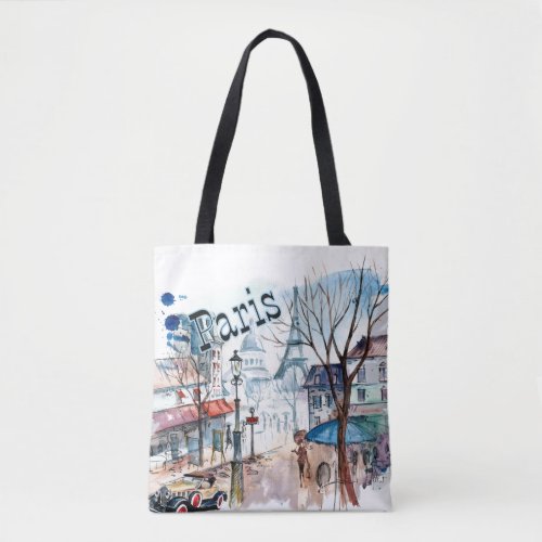 Paris Street Scene Watercolor Tote Bag