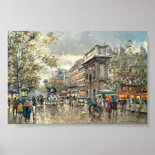 Paris street scene with gray yellow purple teal poster