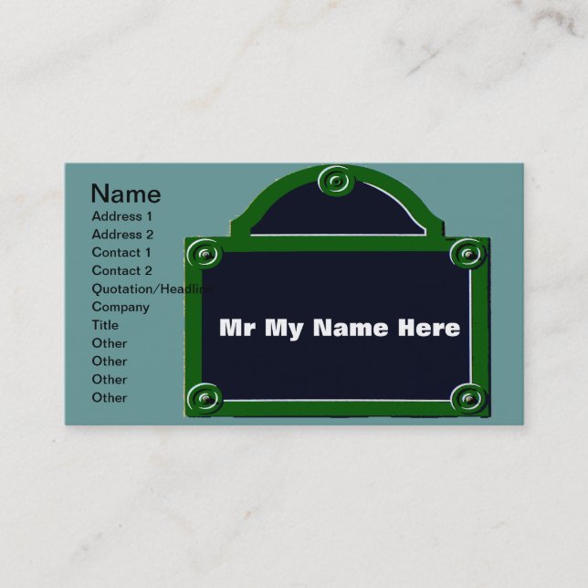 Paris Street Sign Edit Name Business Card (Front)