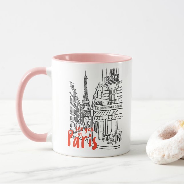 Paris Street Sketch Art  Mug (With Donut)