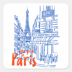 Paris Street Sketch Art Square Sticker