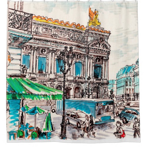  Paris street view of the theater Wicked cafe pede Shower Curtain