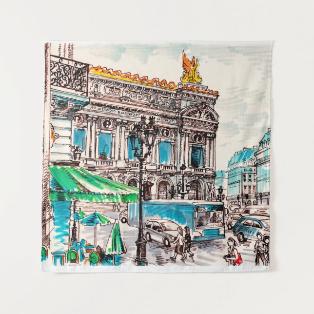  Paris street view of the theater Wicked cafe pede Tapestry (Front)